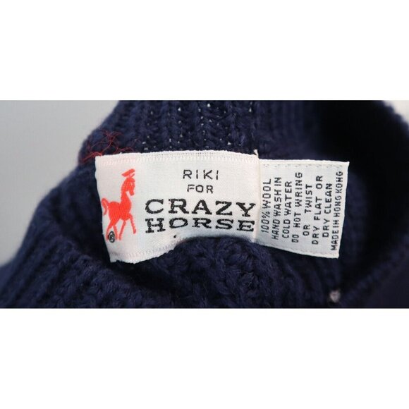 VINTAGE WOMEN'S NAVY BLUE CARDIGAN SWEATER - RIKI FOR CRAZY HORSE - SIZE S - Picture 6 of 6
